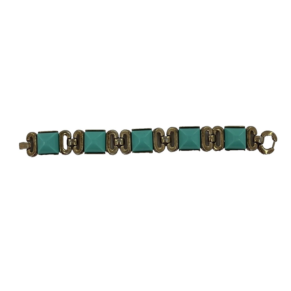 Crown Trifari Blue Green Stone Prism Pyramid‎ Bracelet 7.75" Long .75" wide